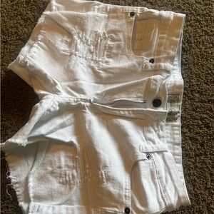 Women's White Distressed Denim Shorts